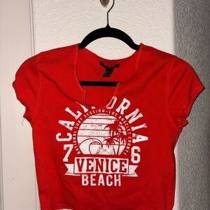 Forever 21 Red California V cut Graphic Crop Top